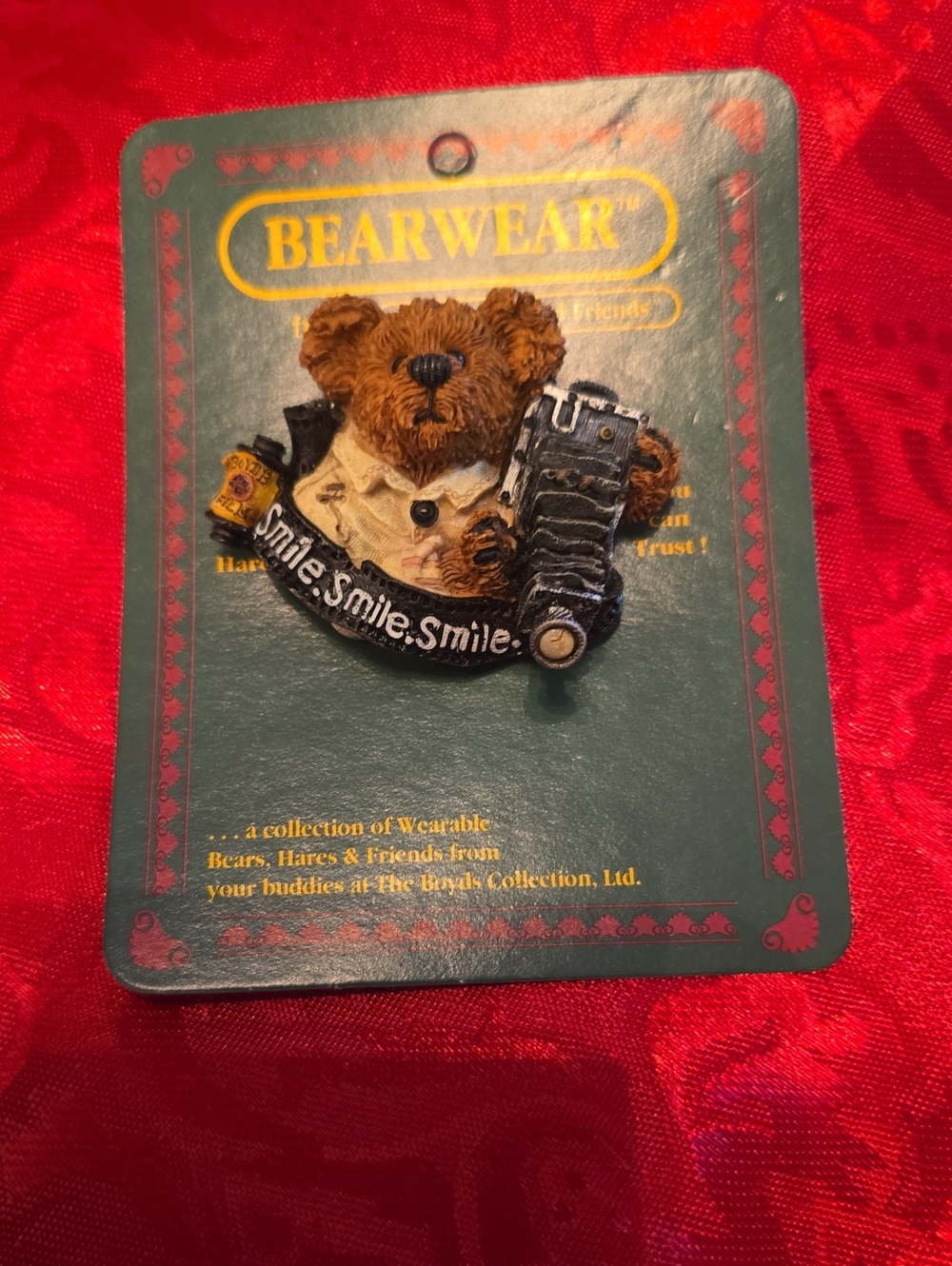Bearwear 'Smile Smile Smile' Bear Pin - Brown, Black, Cream